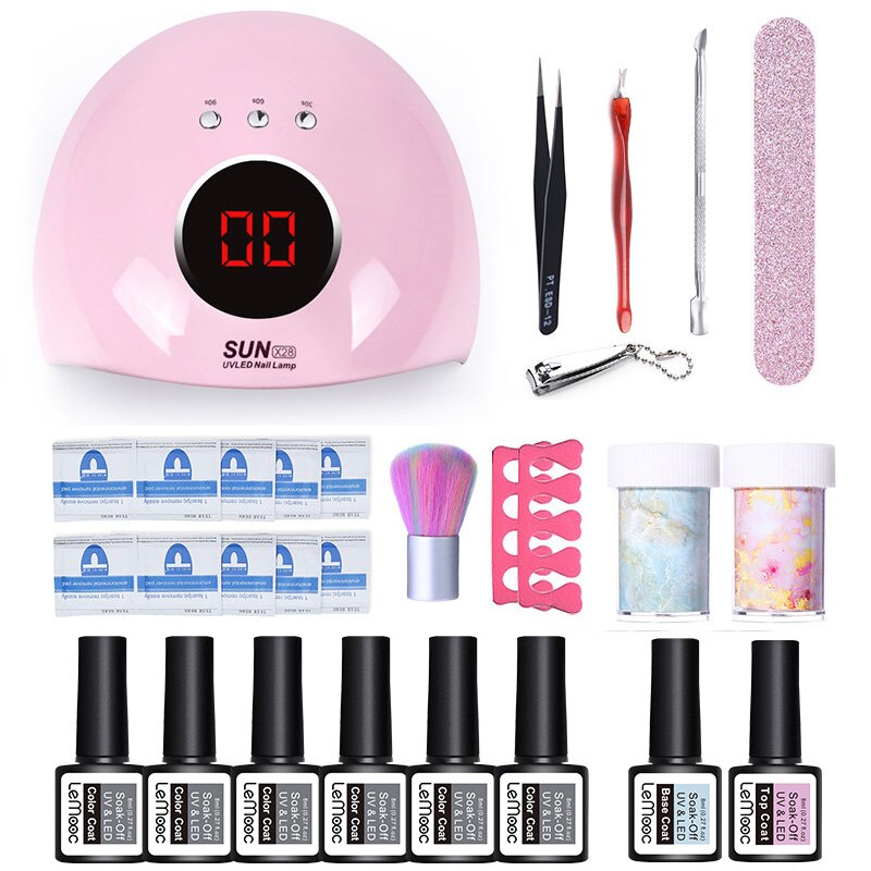 Neglesæt uv led lampe tørretumbler negle gel lak kit farverigt soak off uv gel værktøj sæt negle stickers til nail art gør det selv værktøjer: 21
