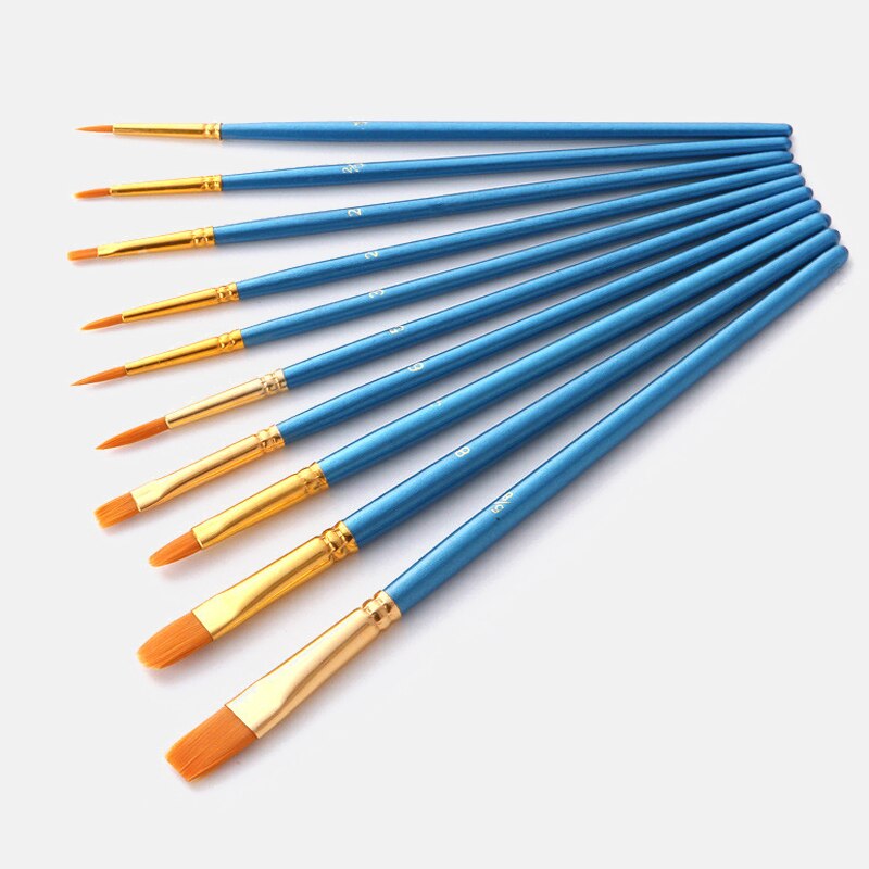 10 stk/sett maling etter høy pensler akvarell gouache maling pensler forskjellig form rund spiss nylon hår maler pensel