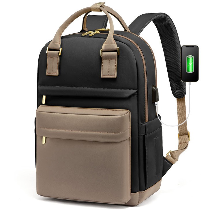 Zaino per Laptop da 14 15 pollici con porta di ricarica USB, zaino da lavoro resistente allo strappo per i viaggi, zaino Casual per uomo donna: Brown