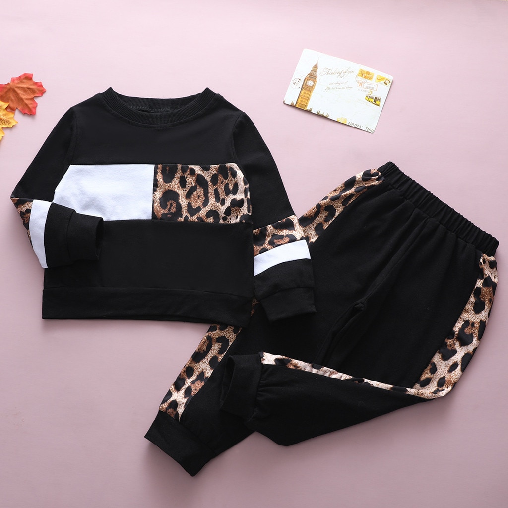 Peuter Baby Jongens Meisjes Winter Kleding Set Lange Mouw Luipaard Print Tops + Leopard Splice Broek Baby 2 Stuks Outfits set