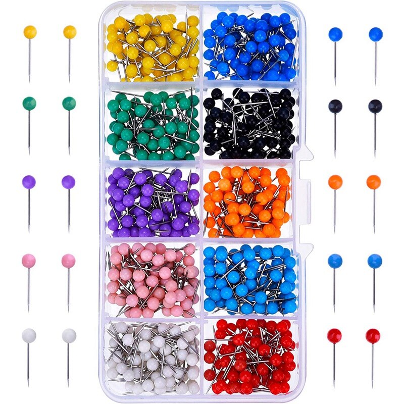 Push pins 600- tælle kort stifter markering pins 1/8- tommer plast perler hoved, med stål punkt 10 forskellige farver: Default Title