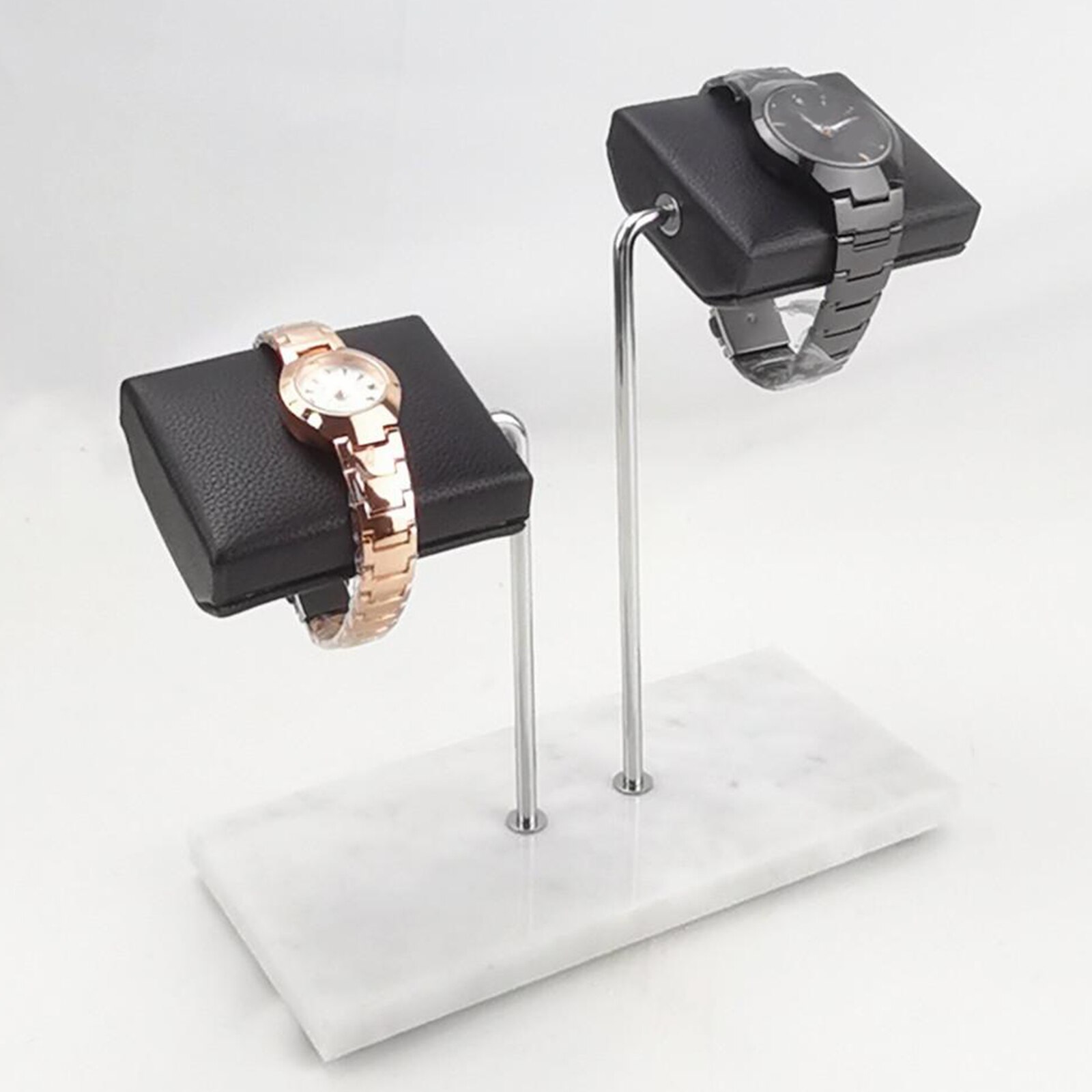 Handcrafted Watch Display Stand Fit all Brands Watches, PU Leather Rest Cushion &amp; Metal Base, Metal Support Rod: black