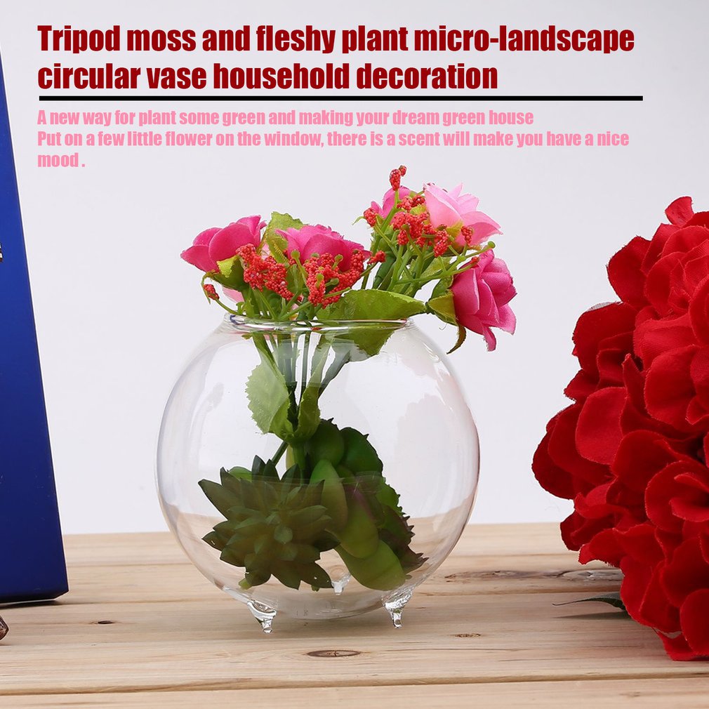 Tripod Support Round Shape Glass Plant Flower Landscape Vase Container Transparent Hydroponic Vase Fish Tank Fishbowl Home Deco