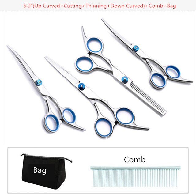 6 Inch Hund Pflege Schere Set Pet Haar Trimmen Werkzeug Edelstahl Gekrümmte Schere Katze Hund Haar Schneiden Schere: 4Pcs
