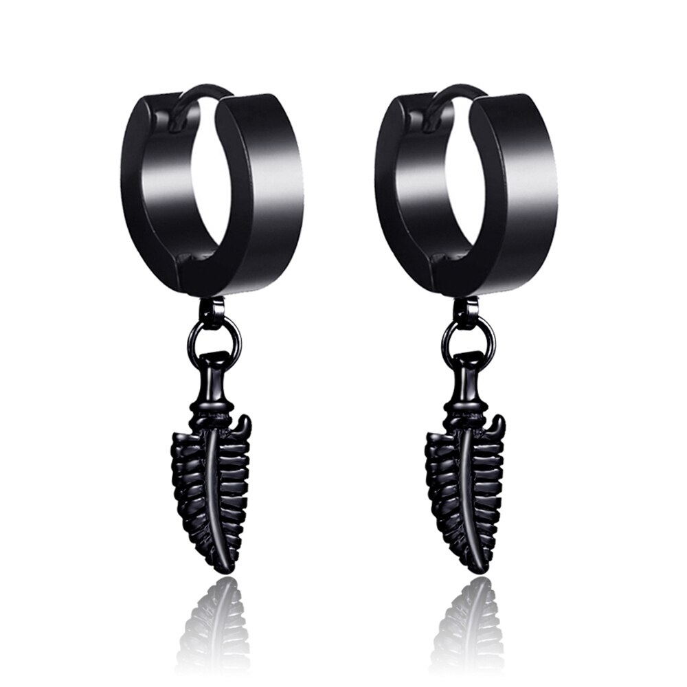 Black Punk Stainless Steel Women Men Hoop Earrings Small Trendy Round Cross Pendants Jewelry Accessories Earrings: Style 25