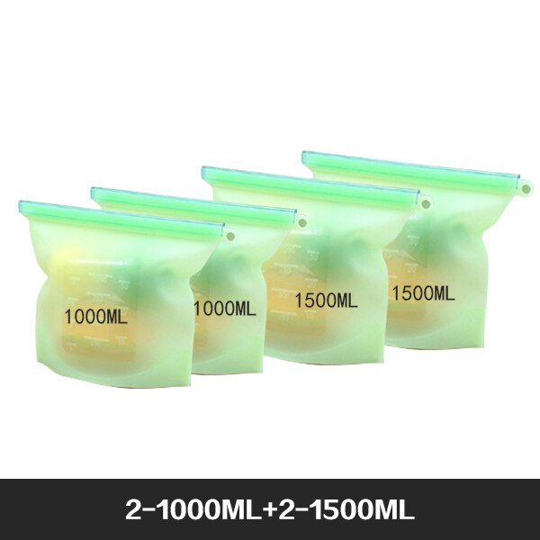 Reusable Food Storage Bags BPA Free 4-Pack Zip lock Silicone Food Bag Set Freezer & Microwave Safe Washable Zip Lunch Baggies: MULTI