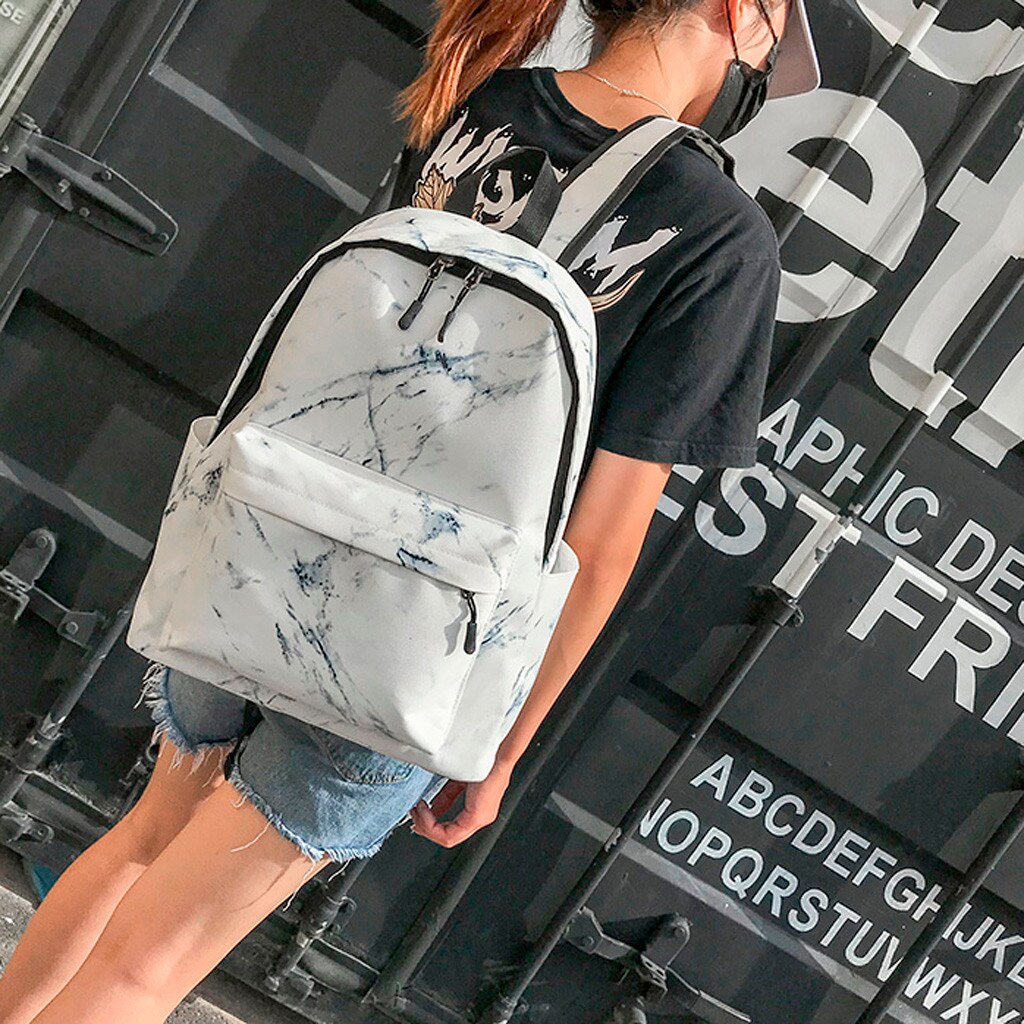 Backpack Boys Girls Marble Pattern Print Preppy Rucksack Canvas School Bags Travel Shoulder Bag mochilas mujer #H10