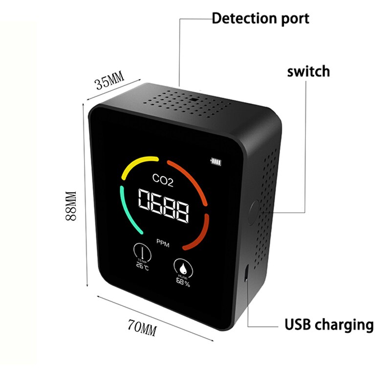 Portable Air Monitor Temperature Humidity tester CO2 Detector Classrooms Restaurants CO2 monitor Infrared Air Detector