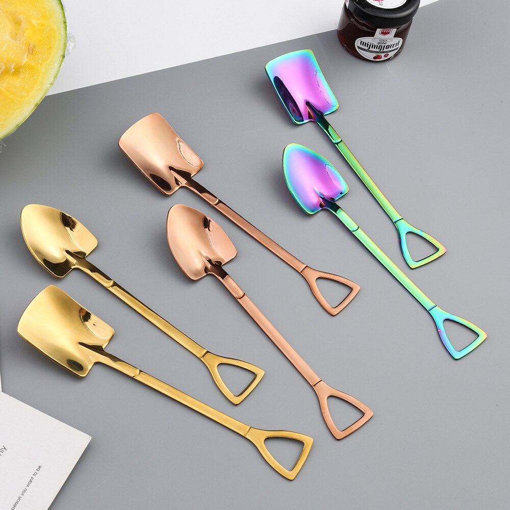 2/4PCS Coffee Spoon Cutlery Set Stainless Steel Retro Iron Shovel Ice Cream Spoon Scoop Spoon tea-spoon Tableware