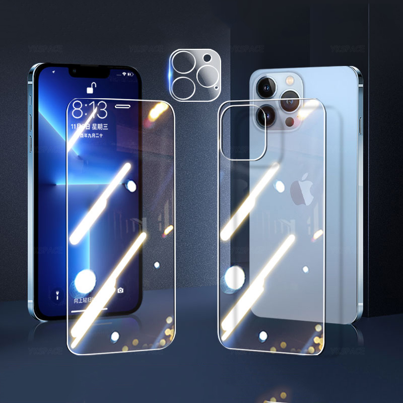 Lente de cámara de cristal frontal y trasera, vidrio templado 9H para iPhone 12 16 Pro Max 13 mini 14 Plus, película protectora de pantalla transparente 3 en 1:  Opción12