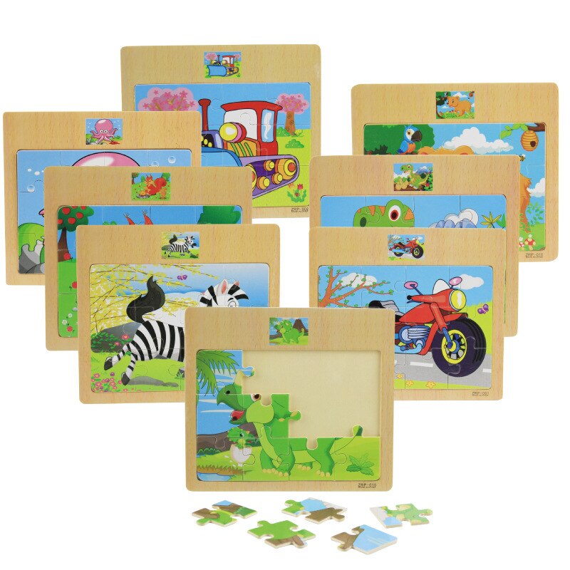 12 tablets cartoon animal traffic awareness wooden puzzle baby puzzle children wood girl boy toy