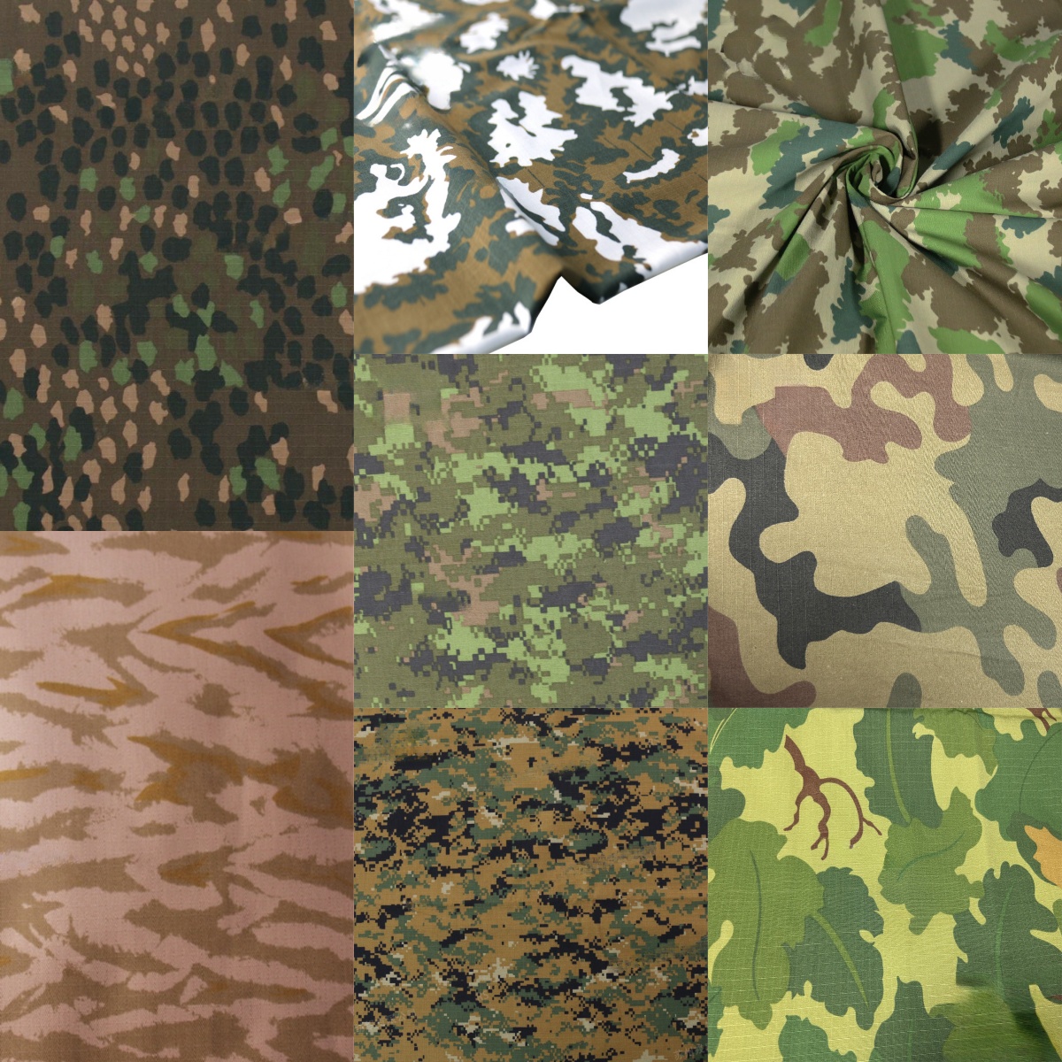 Nylon-Baumwolle aus dem Zweiten Weltkrieg, deutscher Punkt44-Erbsen-Tarnstoff, Kartoffel, Michelle MARPAT, Wasserpflanzen, kanadisches polnisches Camo-Ripstop-Tuch