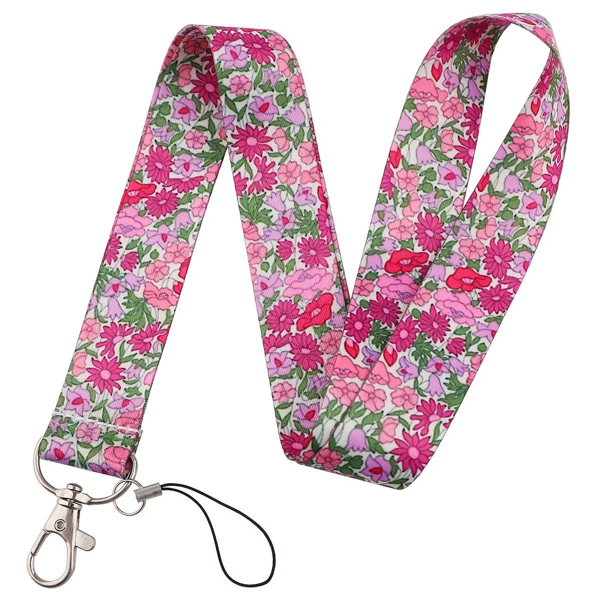 Beautiful Flowers Lanyards for Key Neck Strap For Card Badge Gym Keychain Key Holder DIY Hanging Rope Keycord Phone Accessories: Blue / Green