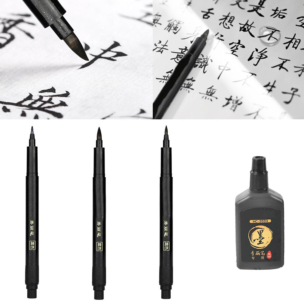 4Pcs Calligraphy Writing Signature Marker Pen Brush Office School Ink Stationery