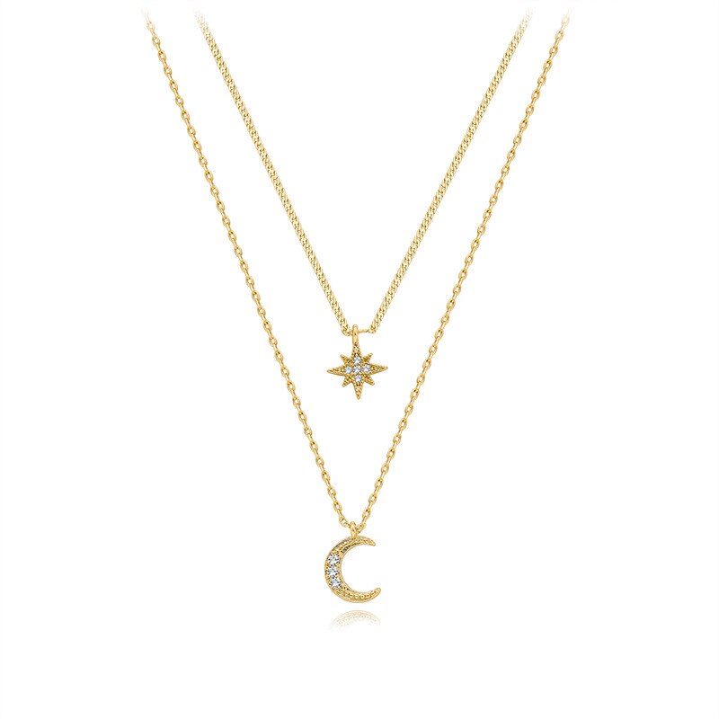 Trendy Star Moon Dubbele Crystal Chokers Kettingen Voor Vrouwen Korte Collares Kostuum Mode-sieraden