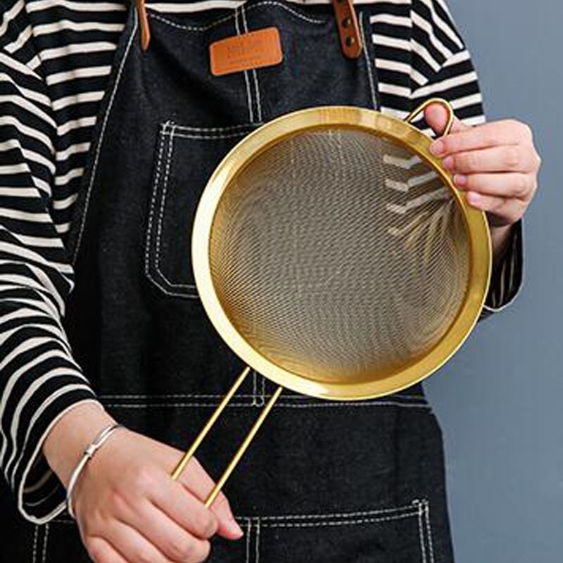 Colador de aceite de malla fina de acero inoxidable, tamiz de harina dorada, coladores de harina, filtro de malla de café, herramientas para hornear, utensilios de cocina