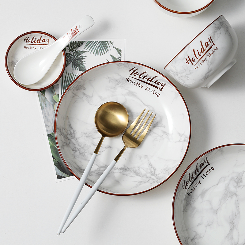Marble Ceramic Tableware Dinner Plate Dishes Luxury Plate Dinnerware Kitchen Plate Tableware Set