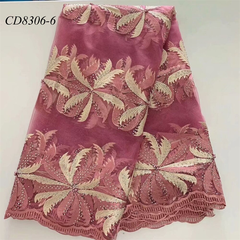 Color vino 100% poliéster guangzhou encaje bordado de estilo africano tela 5 yardas telas de encaje de Red Africana: 6