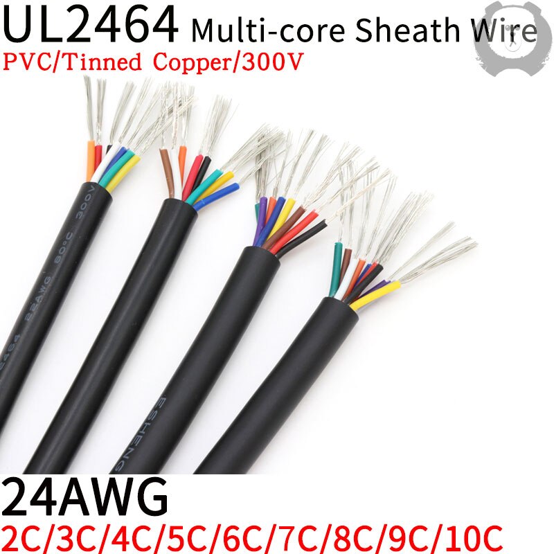 10M 24AWG UL2464 Sheathed Wire Cable Channel Audio Line 2 3 4 5 6 7 8 9 10 Cores Insulated Soft Copper Cable Signal Control Wire