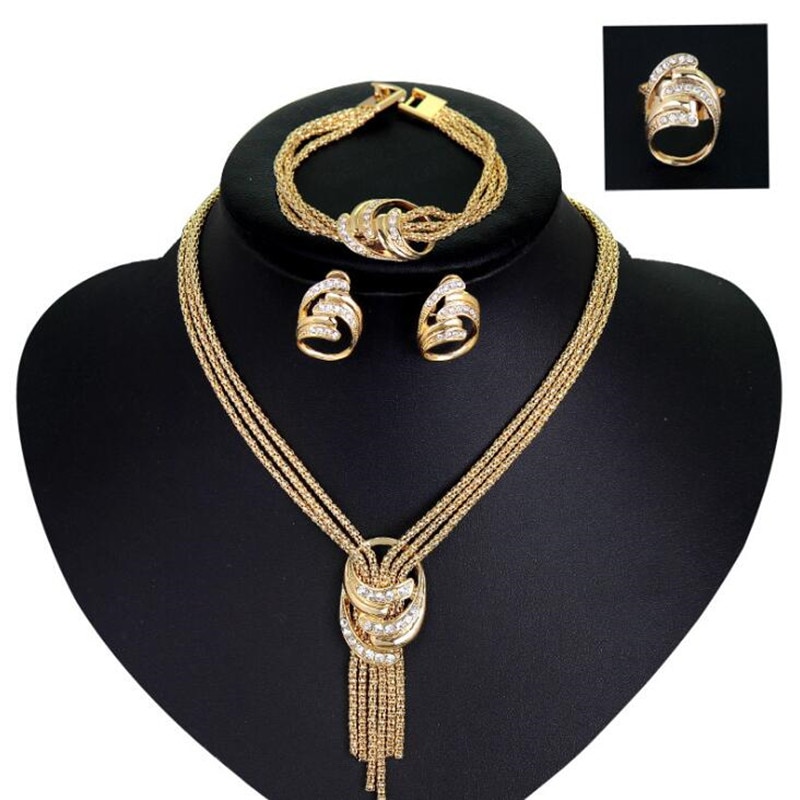 Conjunto de joyería con cuentas africanas para mujer, conjunto de joyería, Gargantilla, collar, novia, Dubái, Color dorado, 4 Uds.