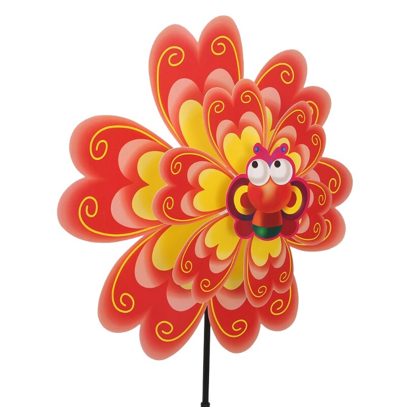 nueva flor de doble capa molino viento Spinner Pinwheel niños juguetes patio jardín decoración