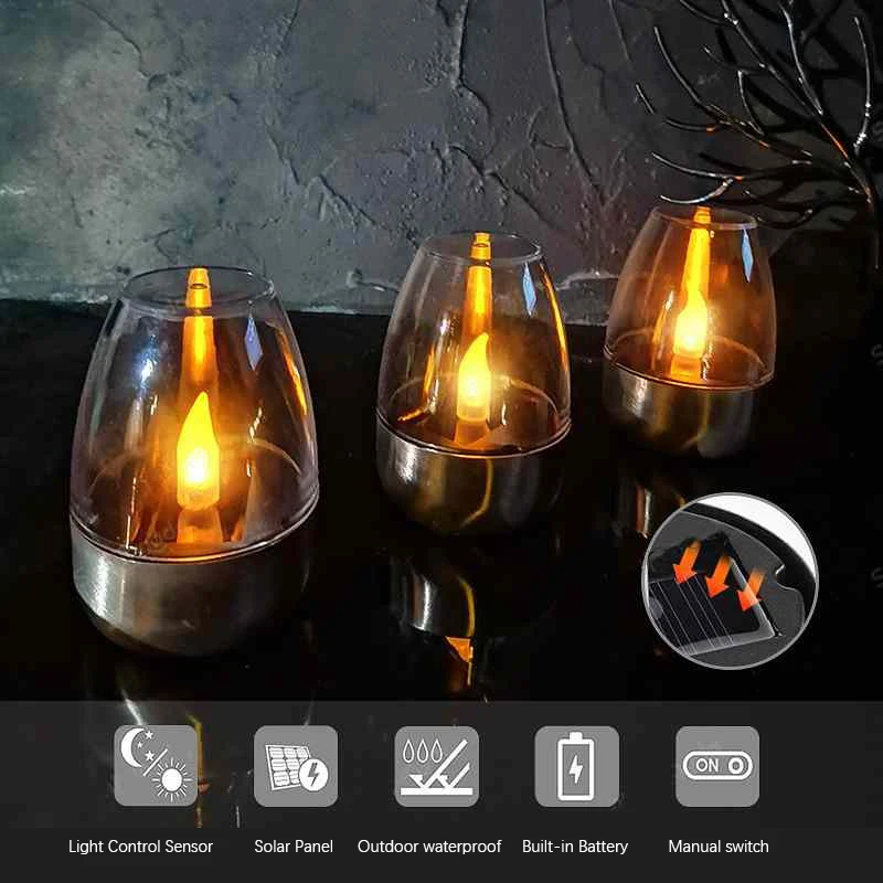 Velas solares LED, luz sin llama recargable para exteriores, velas solares impermeables, lámpara para decoración de jardín, de boda, luz nocturna
