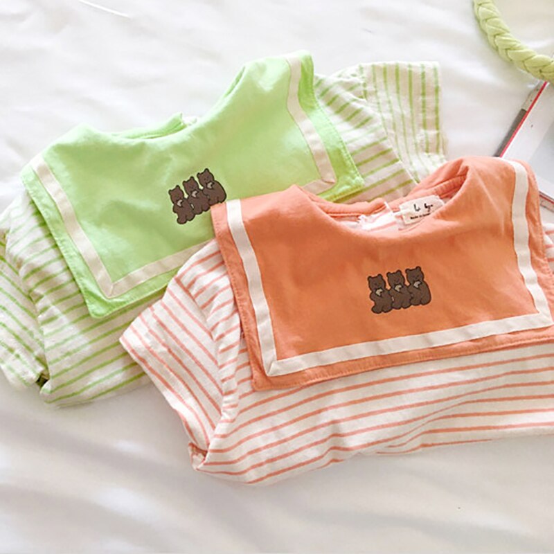 MILANCEL – vêtements d'été pour bébés garçons et filles, body rayé, ours, tenues coréennes une pièce, col Salior,