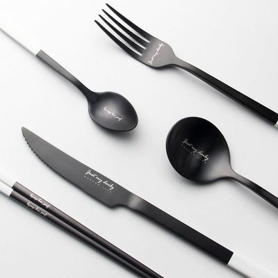 Nordic Stainless Steel Cutlery Set Black and White Western Tableware Knife Fork Spoon Set Chopsticks Creativedinnerware Set
