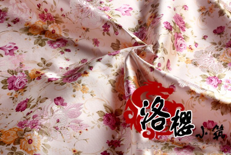 Hanfu baby kostume silke cos tøj vævet damask jacquard brokade stof pink pæon hvid