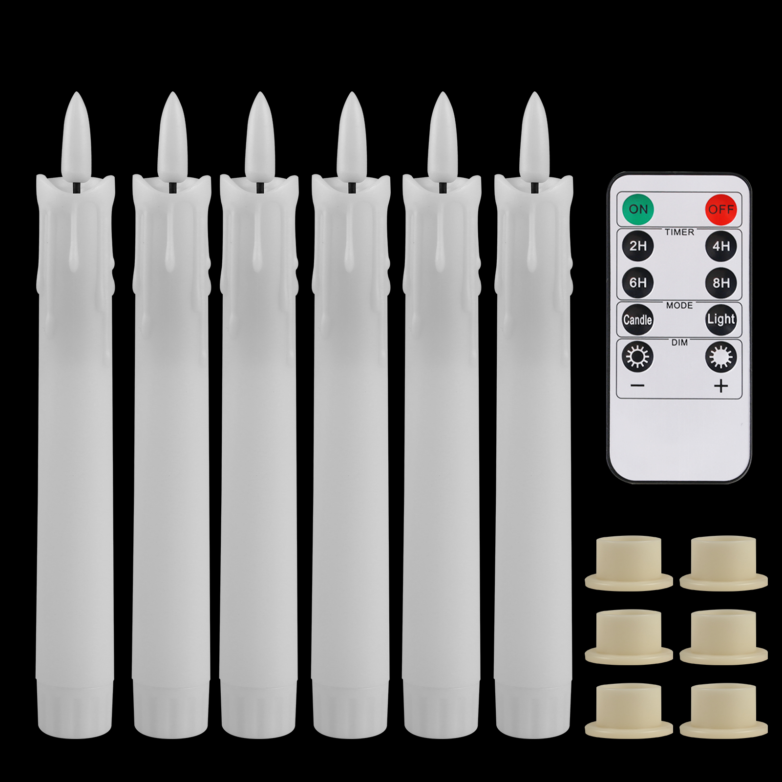Pack of 12/24pc Flameless Flickering Ivory Taper Candles with Remote Battery Operated LED 3D Wick Candle Christmas Wedding Decor