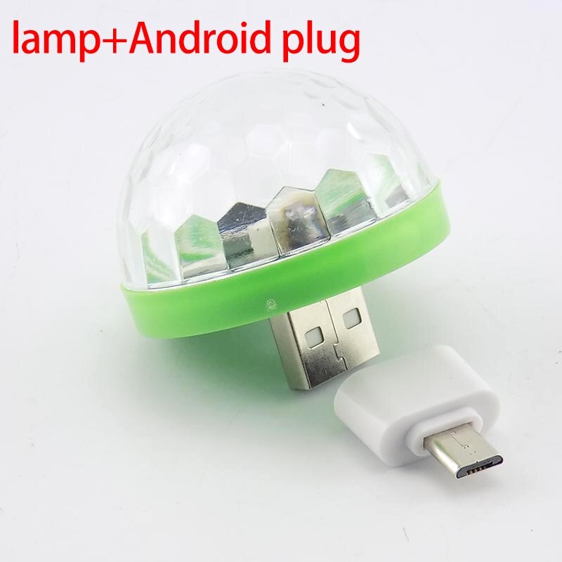 5V USB LED Mini escenario Disco DJ luz teléfono móvil en coche Navidad Año iluminación Auto rotación bola de lámpara de bombilla RGB: lamp and Android