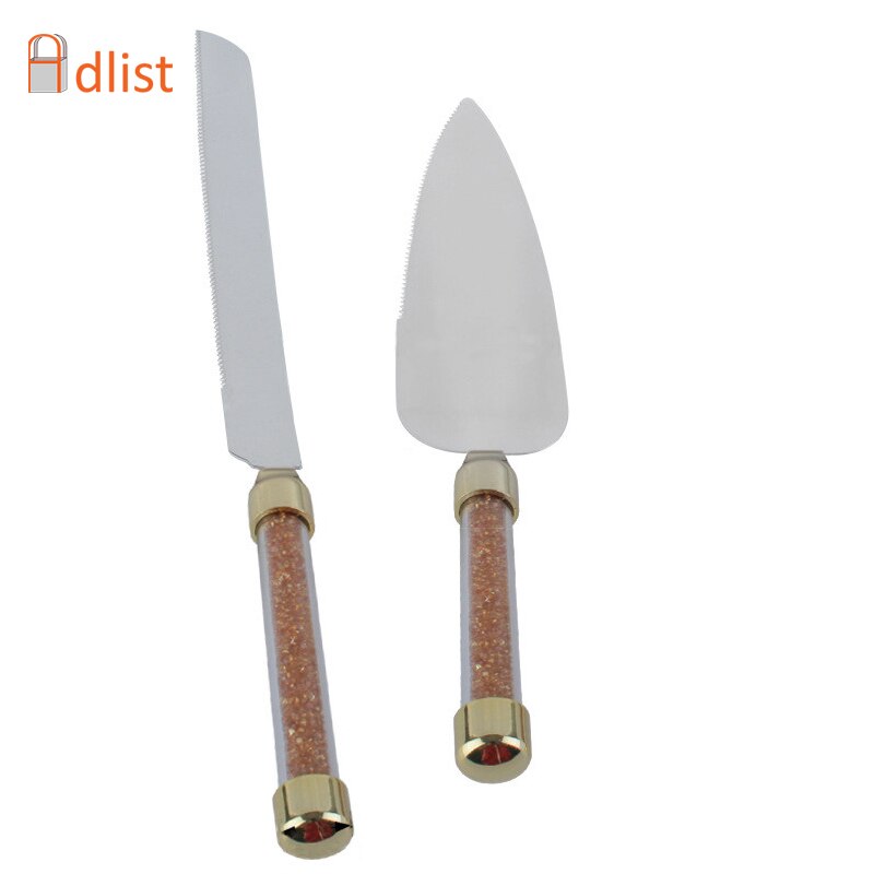  2pcs Wedding Cake Knife Server Set Stainless Steel Crystals Handle Cake Spatula Cutter Birthday Party Dinnerware Christmas