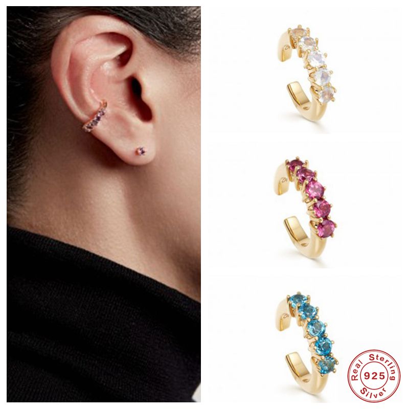 CANNER plata esterlina 925 pequeño Color exquisito brazalete de oido de circón Pendientes de Clip Pendientes largos aretes Pendientes para las mujeres sin Piercing pendiente de la joyería Pendientes de botón Pendientes