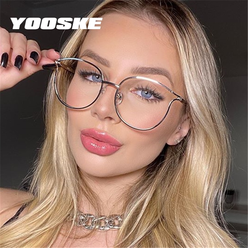 Yooske Mode Cat Eye Brilmonturen Vrouwen Trending Bijziendheid Frame Transparante Optische Bril Rose Goud Nep Brillen