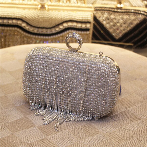 Women Bag Rhinestone Shiny Fringed Clutch Bag Handbag Night Party Purse Evening Party Wedding Handbag Shoulder Bag Bridal: silver