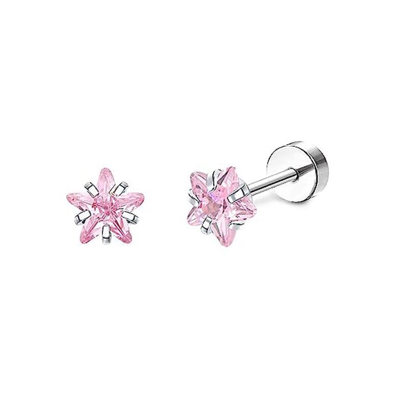 2PCS/Set Stainless Steel Heart Moon Earbone Stud Screw Ball Stud Earrings for Women Ear Tragus Cartilage Body Piercing: cubic zirconia