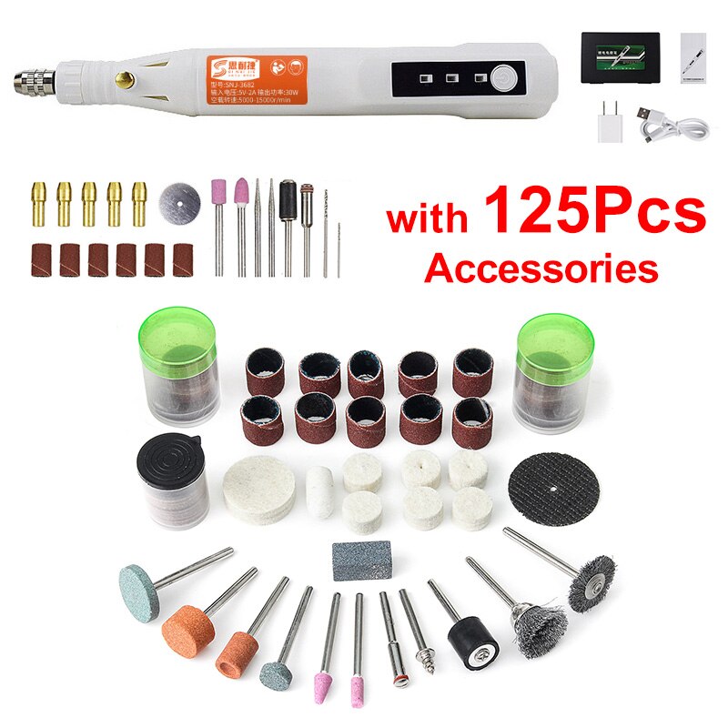 105/125/161/181Pcs Mini Cordless Electric Grinder Drill 3 Speed Adjustable USB Grinding Accessories Set Power Tools Engrave Pen: Drill with 125Pcs