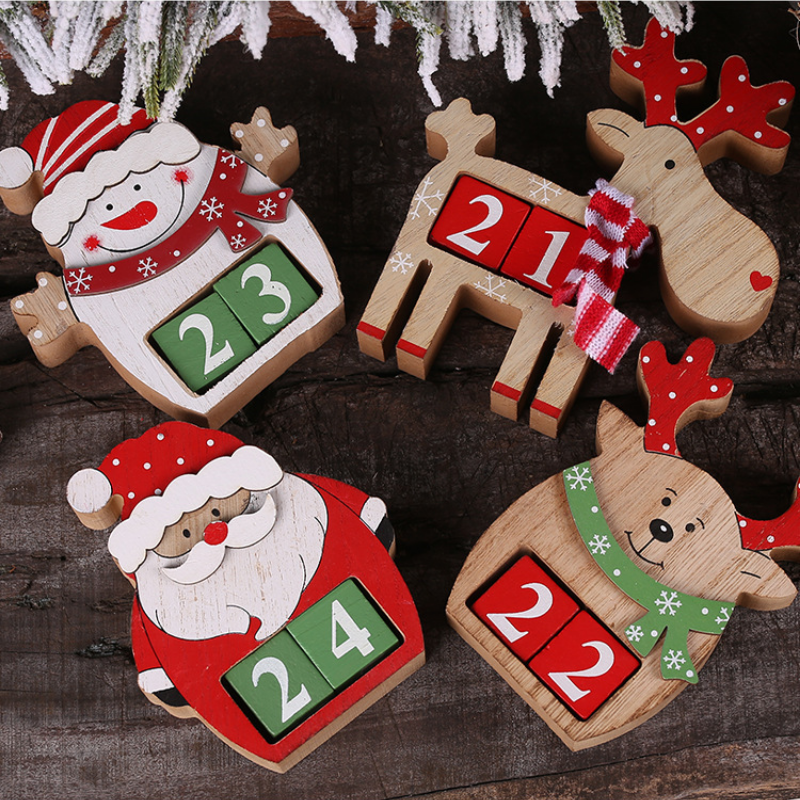 Santa Claus Wooden Advent calendar Snowman Elk Calendar Ornaments Kid Christmas Decor Cartoon Ornaments