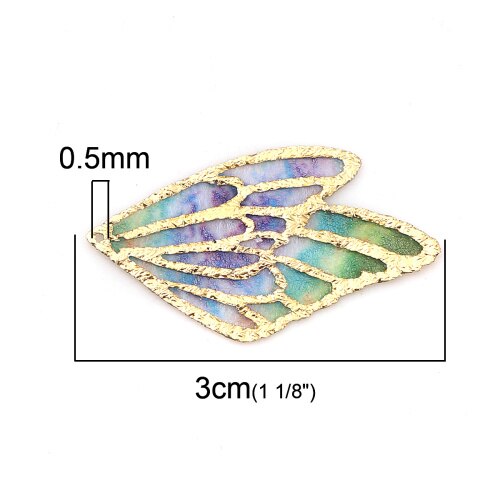 DoreenBeads-colgantes de tela de ala de mariposa, accesorio Multicolor, Morado, azul y verde, 30mm(1 1/8 ") x 18mm( 6/8"), 5 unidades: 9