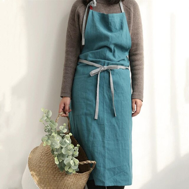 INS Japanese Linen Cotton Lace-up Apron Dress Art Men And Women Work Apron 100*100cm Sleeveless Apron Home: 9