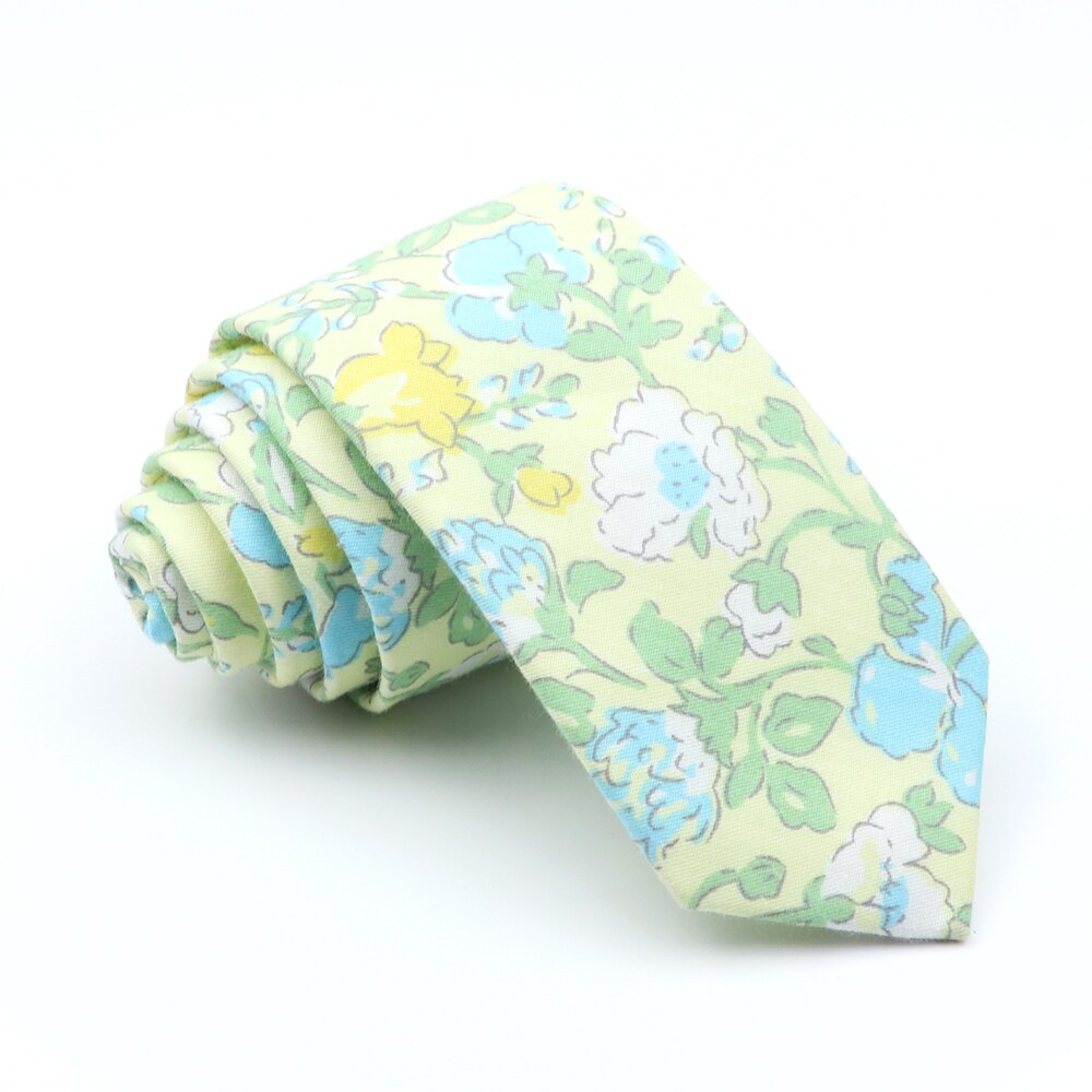 Cotton Floral Tie For Men Women Skinny Print Necktie For Wedding Casual Man's Neckties Classic Suits Flower Cravat: Fluorescent Green