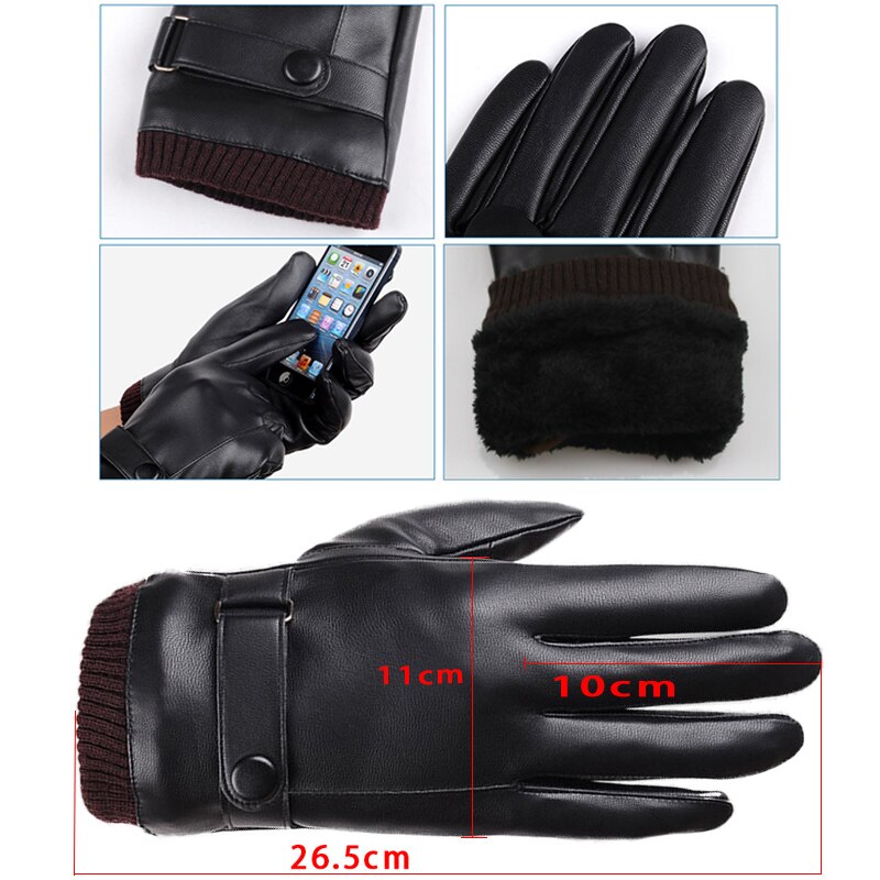 Guantes de cuero para hombre, resistentes al viento y a la pantalla táctil, para invierno y otoño, conducción de abrigo, color negro
