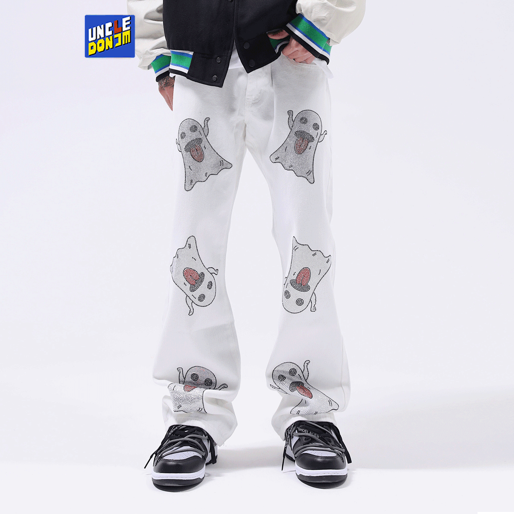 UNCLEDONJM Evil distressed jeans mens street wear biker jeans hip hop pants goth clothes men jeans for men baggy jeans