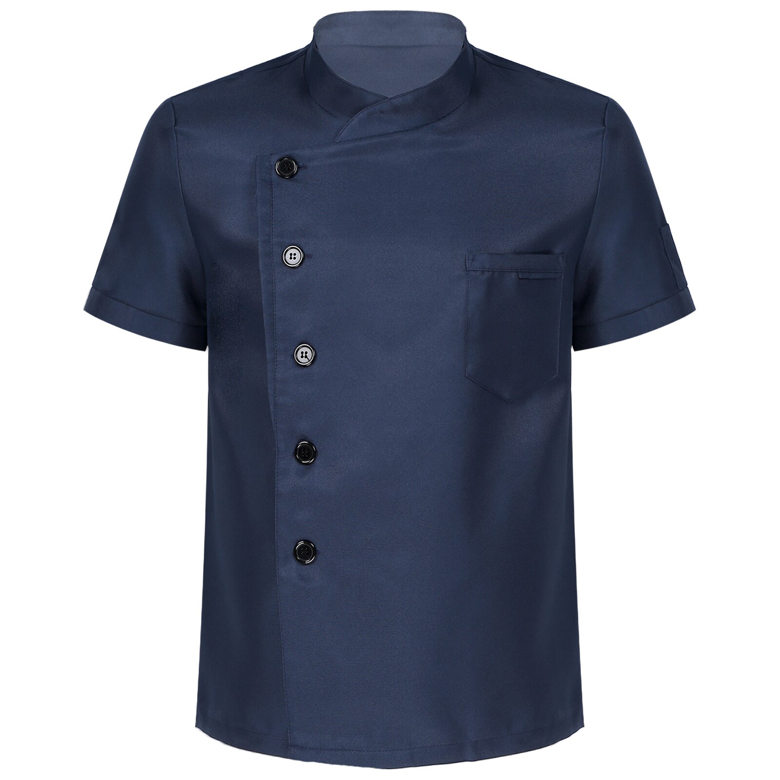 Men's Chef Jackets Kitchen Chef Restaurant Uniform Shirt Service Bakery Breathable Chef Coat Male Short Sleeve Kitchen Uniform: Navy Blue / M