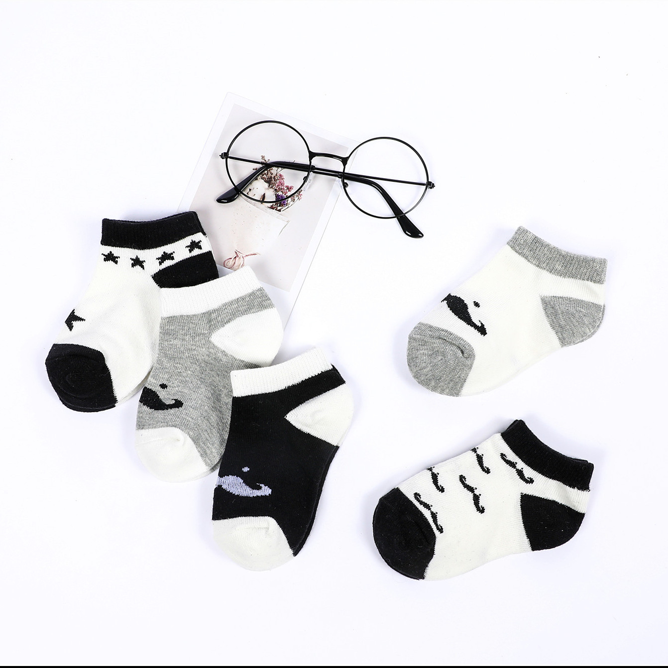 Chaussettes courtes en coton pour bébés filles et garçons de 0 à 2 ans, imprimées d'animaux, 5 pièces: 3 / 24M