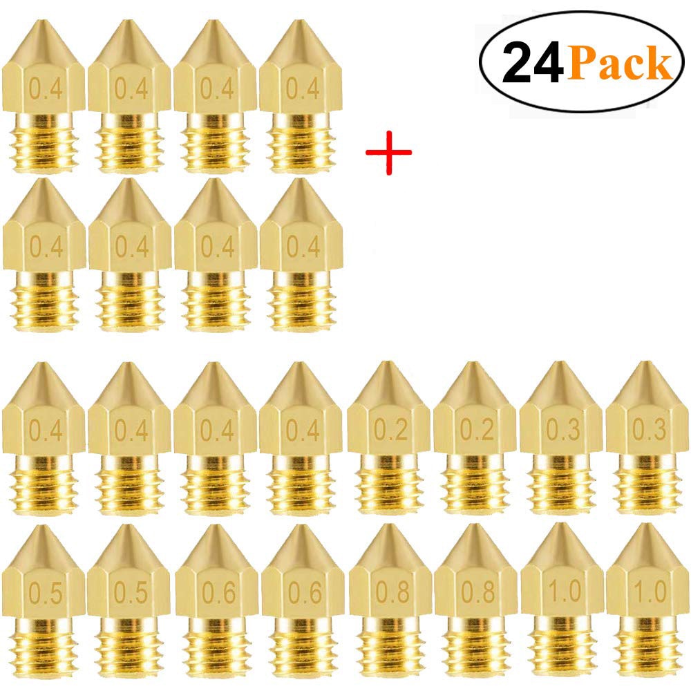 Lot de buses MK8 pour imprimante 3D, accessoires pour extrudeur, avec diamètre de 0,2 mm, 0,3 mm, 0,4 mm, 0,5 mm, 0,6 mm, 0,8 mm, 1 mm, idéal pour Markerbot et Creality CR10 Ender 3, 5, ensemble de 24 pièces