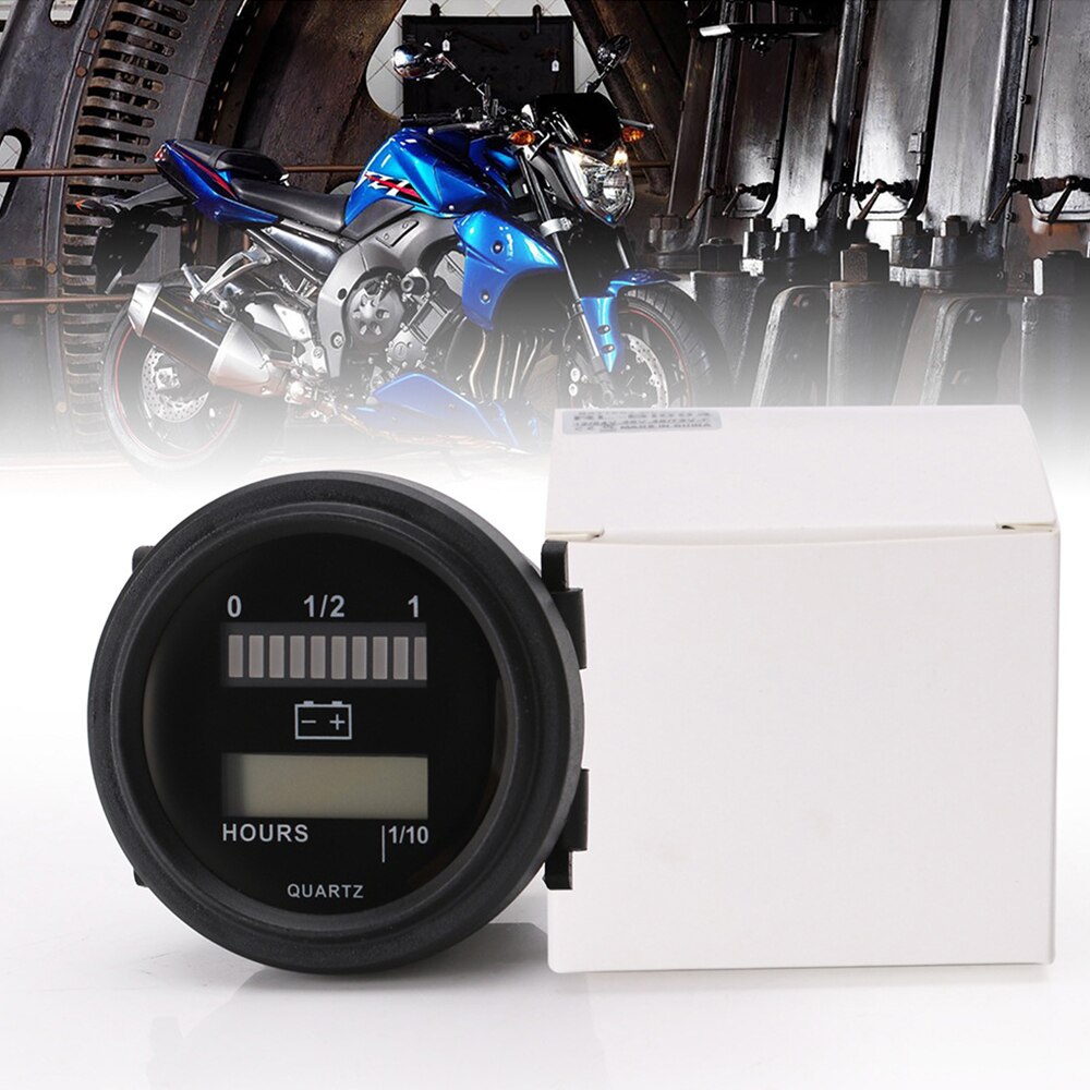 Universal Round LCD Hour Meter With LED Battery Indicator Gauge 12V 24V 36V 48V 72V