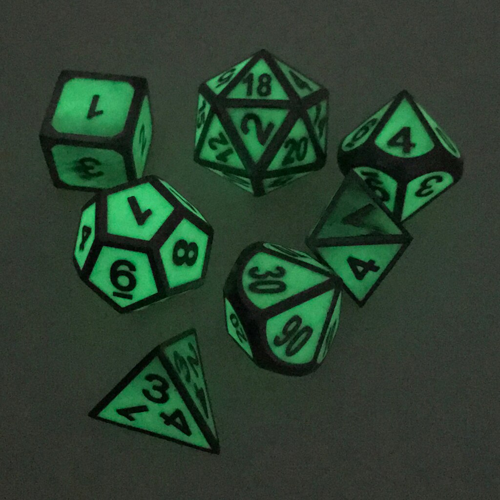 Set of 7 Multi-sided Dice D4-D20 for DND TRPG MTG Game Accessory DIY Glow In The Dark 0.62inch