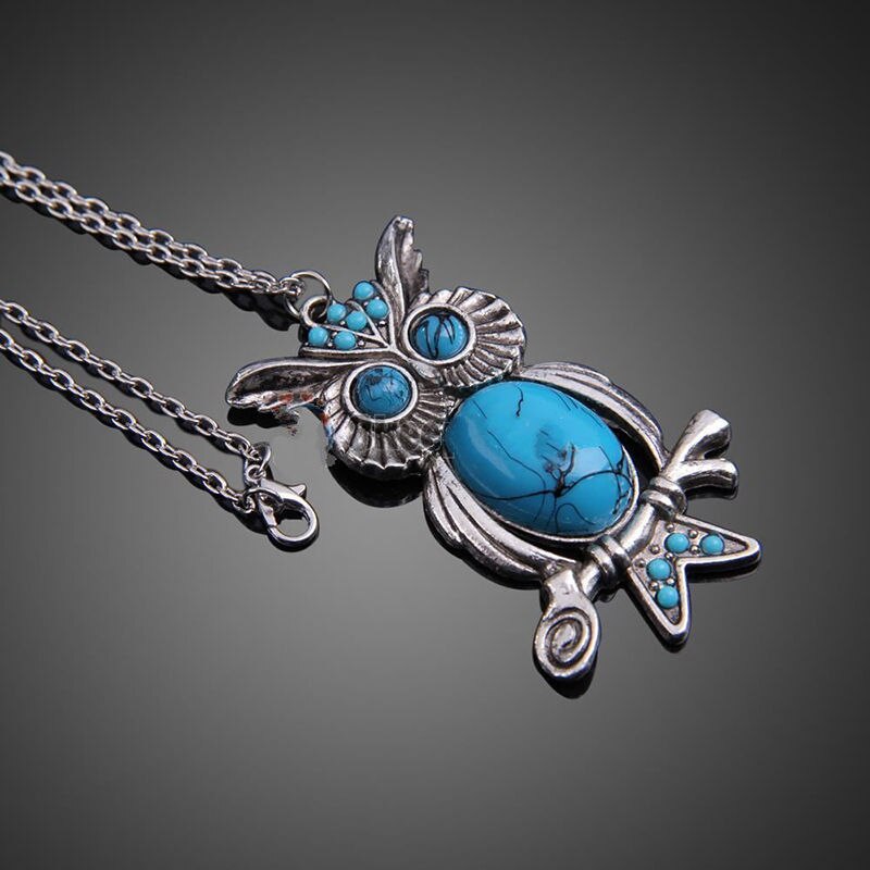 Retro Turquoise Uil Hanger 925 Zilveren Ketting Mode Trui Keten Sieraden Handgemaakte Geluk Amulet Voor Mannen Vrouw