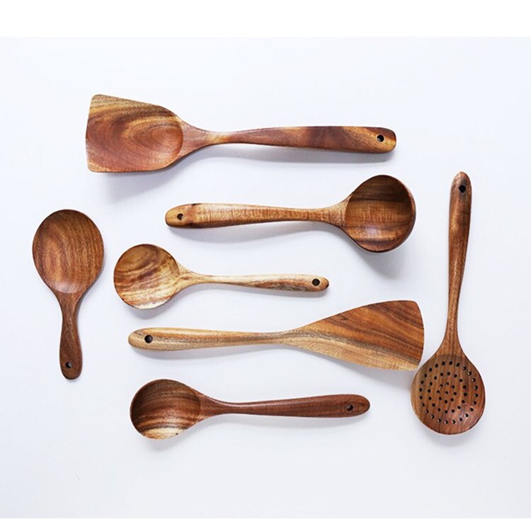 Teak Wood Ladel Set Household Ladel Wood Colander Non-stick Pot Only Stir-Fry Accompanied by mu guo chan Rice Cooker Spoon